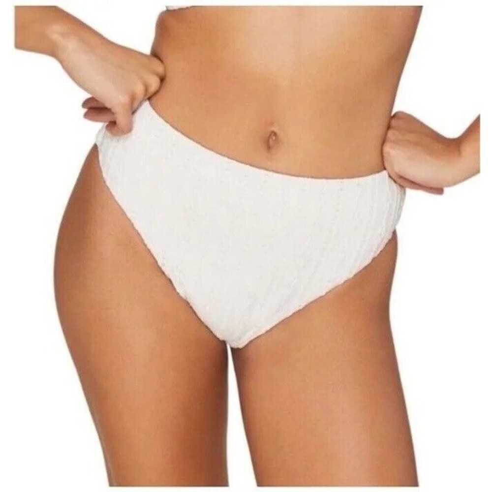 Andie Swim White Crochet Textured The Tropez Bikini Bottom, Size L NWT